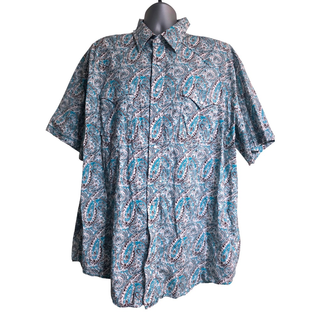 Panhandle Rough Stock Mens XXL Turquoise Paisley Pearl‎ Snap Western Shirt A8